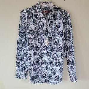 Robert Graham Men's SKULL Pattern Long Sleeve Shirt. Large